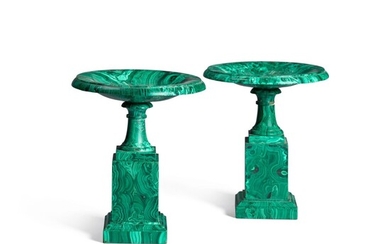 A matched pair of Russian malachite tazze, mid-19th century