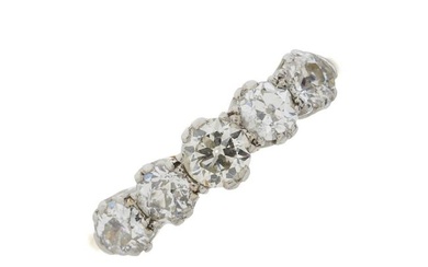 A mid 20th century 18ct gold and platinum, diamond five-stone ring