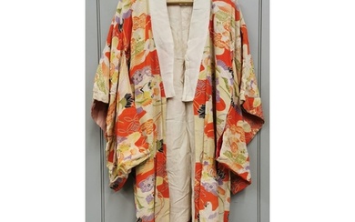 A mid-century, hand-embroidered Japanese silk Kimono, in str...