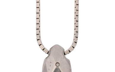 A modern sterling silver diamond briolette pendant necklace,...