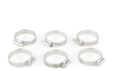 A novelty set of six silver 'jubilee clip' napkin rings