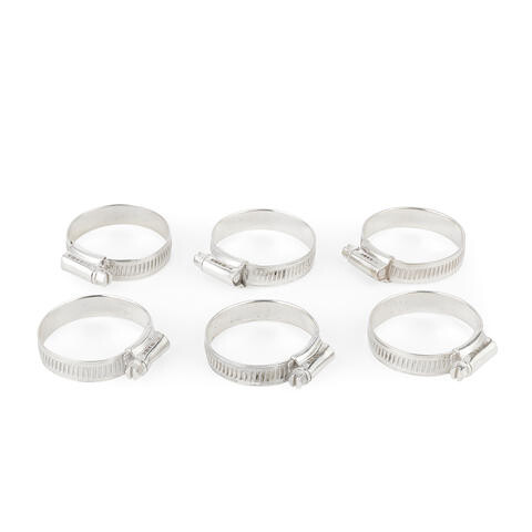 A novelty set of six silver 'jubilee clip' napkin rings