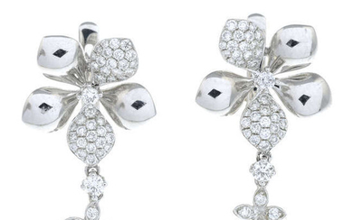 A pair of 18ct gold diamond floral drop earrings.