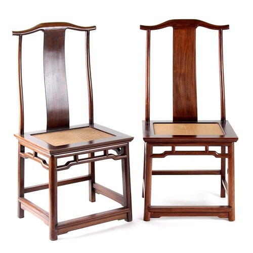 A pair of Chinese hongmu official's hat chairs, early 20th c...