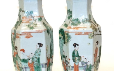 A pair of Famille verte vases