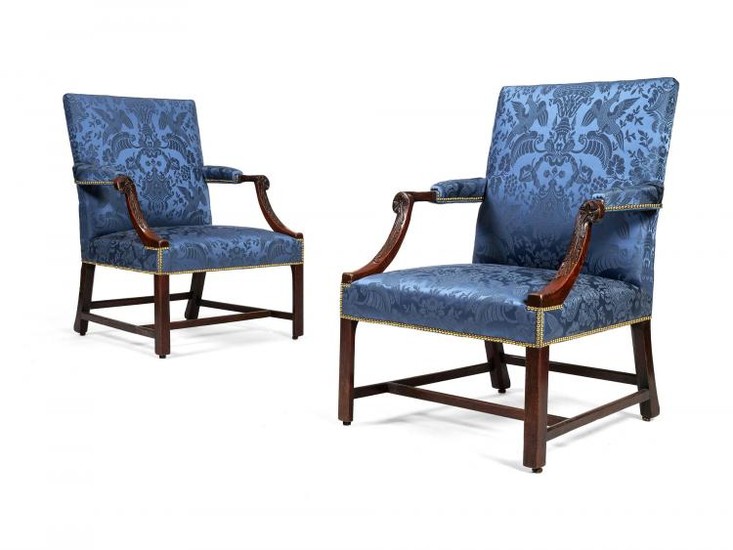 A pair of George III mahogany library armchairs, circa 1765