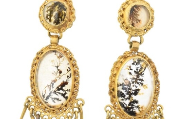 A pair of Victorian moss agate earrings