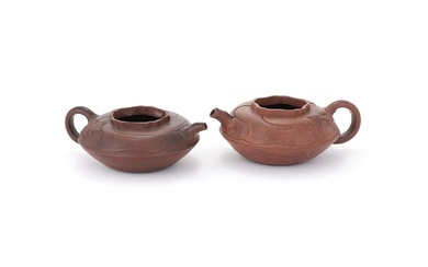 A pair of Yixing lobed teapots