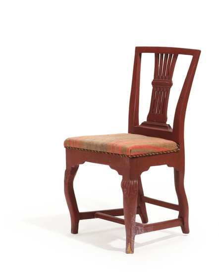 A redpainted wood Louis XVI chair. Late 18th century.