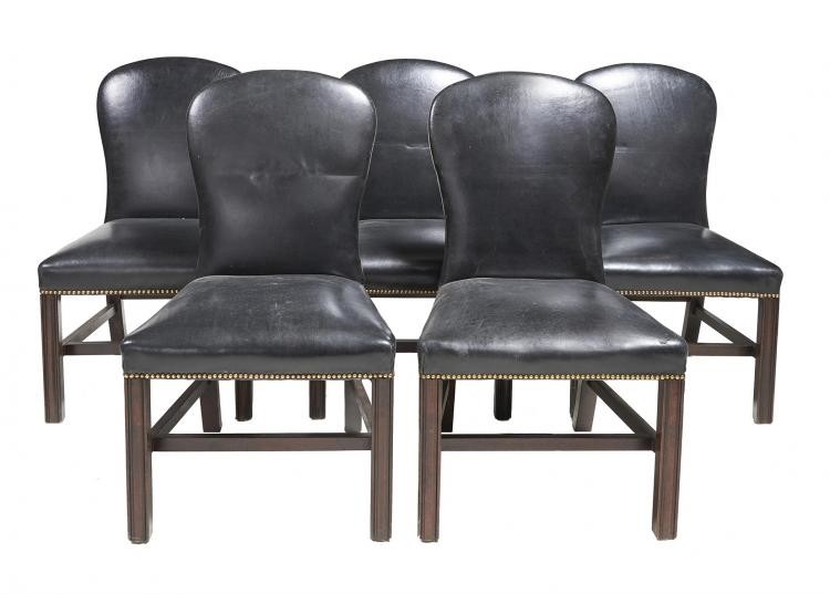 A set of eight mahogany and leatherette upholstered dining chairs in George III style