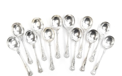 A set of twelve silver King's Pattern soup spoons by Viner's...