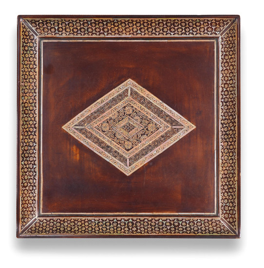 A shell-inlaid-lacquer square korobon (tray for incense burner)
