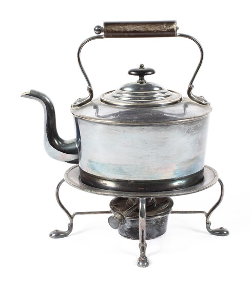 A silver plated teapot on stand, early 20th century