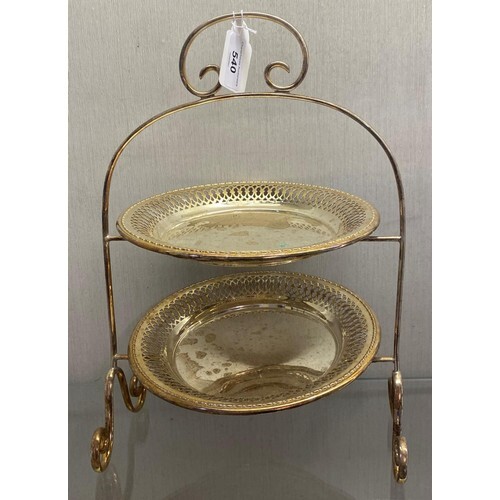 A silver plated two tier cake stand, 38 cm high
