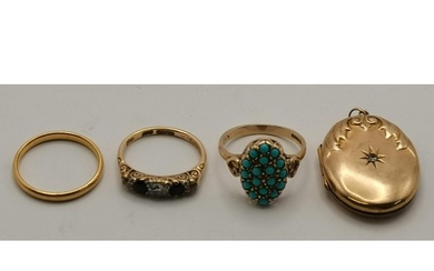 A small group of gold jewellery comprising a 22 carat gold w...