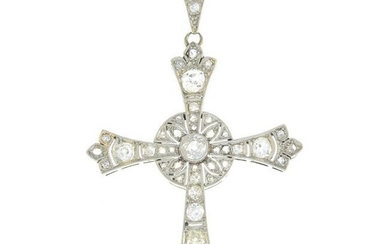 A vari-cut diamond cross pendant.Estimated total