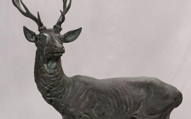 AFTER BARYE LIFE SIZE BRONZE STAG GARDEN SCULPTURE