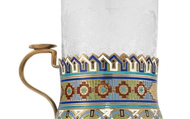 AN ANTIQUE IMPERIAL RUSSIAN ENAMEL TEA GLASS HOLDER