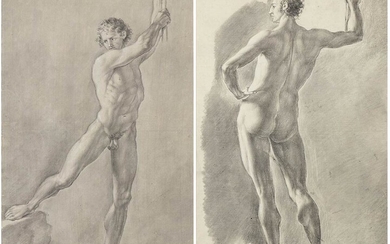ANONYMOUS, 19th CENTURY Couple of academic nude figures Pencil and...