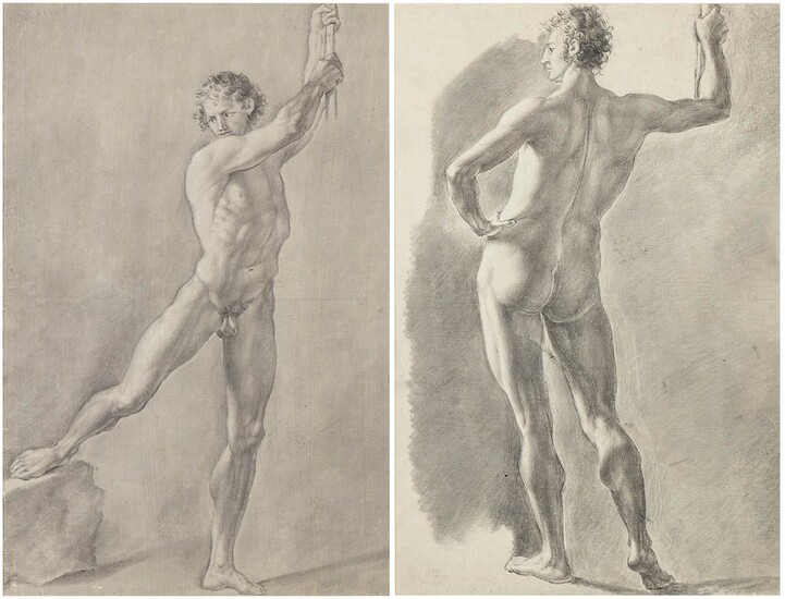 ANONYMOUS, 19th CENTURY Couple of academic nude figures Pencil...