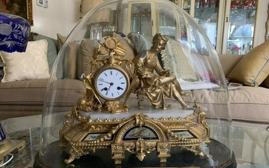 ANTIQUE FRENCH GOLD GILT FIGURAL MARBLE BASE CLOCK