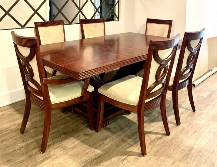 ART DECO STYLE DINING TABLE AND 6 CHAIRS & COMMODE
