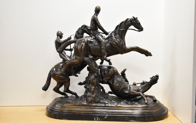After Antoine-Louis Barye (1796-1875) a large and impressive 20th century brown patinated bronze