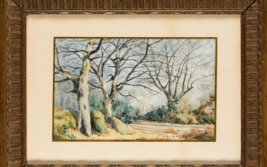 Albert CARON Paysage de la Gorge aux loups Forêt de Fontainebleau Aquarelle sur papier 34...