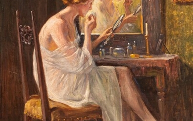 Alfred Jirasek (1863-1931), elegant lady in front of a toilet table, oil on canvas, 58...