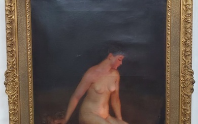 Alfred Joseph A.J. Woolmer 19c Antique Nude Lady Meditation Oil Painting