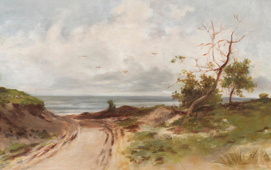 American School (20th Century) Landscape along Beach with Tree and Road 10 x 18 in. (25.4 x 45.8 cm)