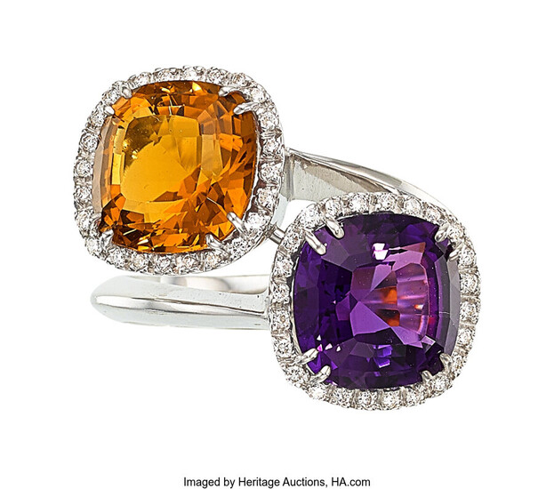 Amethyst, Citrine, Diamond, White Gold Ring The bypass ring...