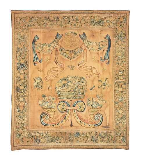 An 18th century armorial wall hanging, French, circa 1730-50
