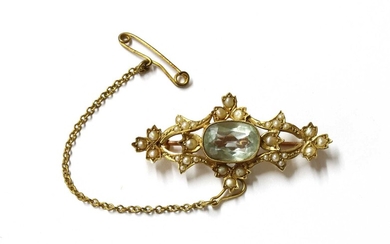 An Edwardian gold aquamarine and split pearl brooch