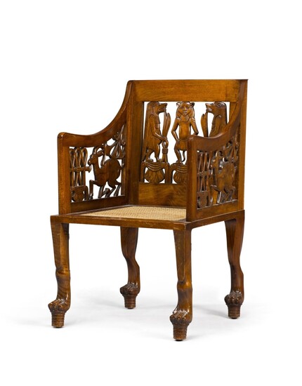 An Egyptian Revival carved mahogany armchair, probably by Giuseppe Parvis, circa 1900, An Egyptian Revival carved mahogany armchair, probably by Giuseppe Parvis, circa 1900