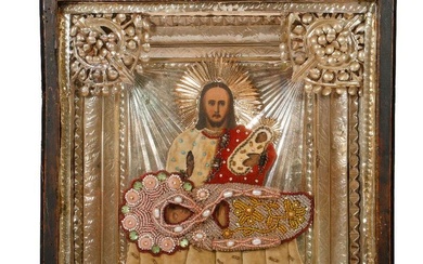 An Icon of Christ and the Theotokos with Beaded Shroud, in Kiot.