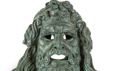 An Italian bronze model of Jupiter's head, after the antique, possibly Neapolitan, early 20th century, with pierced eyes and mouth and with a headband to his hair, on Perspex stand, approx. 28cm high, total height 39cm high including stand...