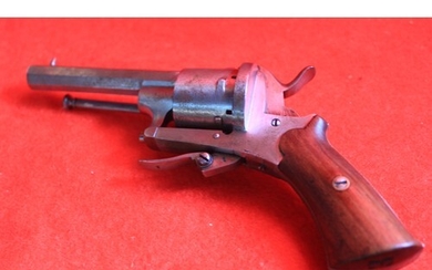 An antique pin-fire revolver, probably Belgian, of approxima...
