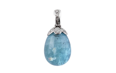 An aquamarine and diamond drop pendant