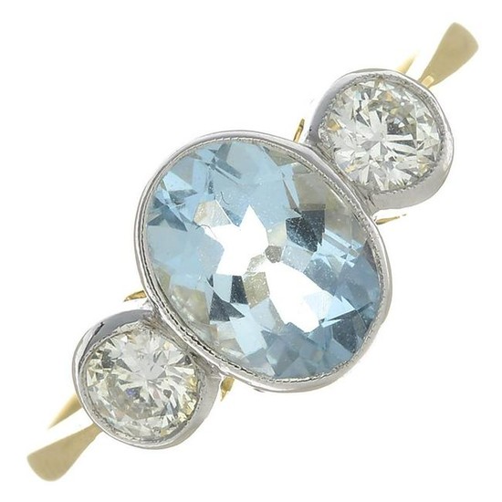 An aquamarine and diamond ring.Aquamarine calculated