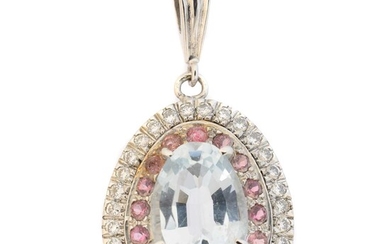 An aquamarine, sapphire and diamond pendant