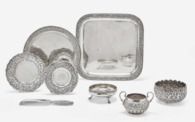 An assembled group of eight sterling silver floral cast and repoussé items, Tiffany & Co., New