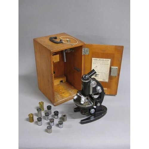 An early 20c microscope by Carl Zeiss of Jena with prism typ...