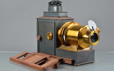 An early 20th Century Russian iron and lacquered brass Wrench Magic Lantern