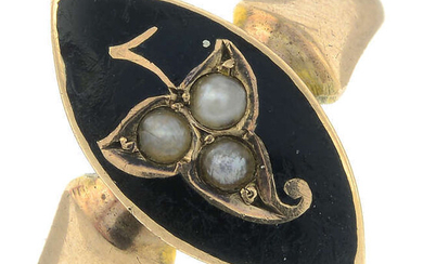 An early 20th century 9ct gold enamel and split pearl ring.