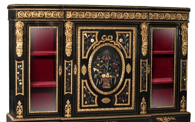 An impressive Neoclassical Napoleon III cabinet, decorated with semi-precious stones, H 118 - W 176...
