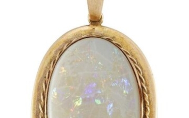 An opal pendant, the single oval white...