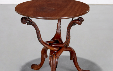 Anglo-Indian carved hardwood tripod folding table