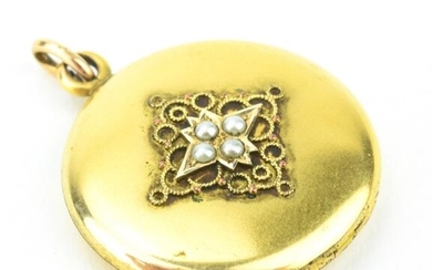 Antique 19th C Gold & Seed Pearl Set Locket Necklace