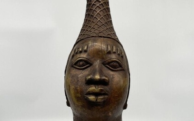 Antique African Benin Edo Bronze Head Queen Mother Idia